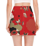 Japanese Flower Print Side Slit Mini Skirt