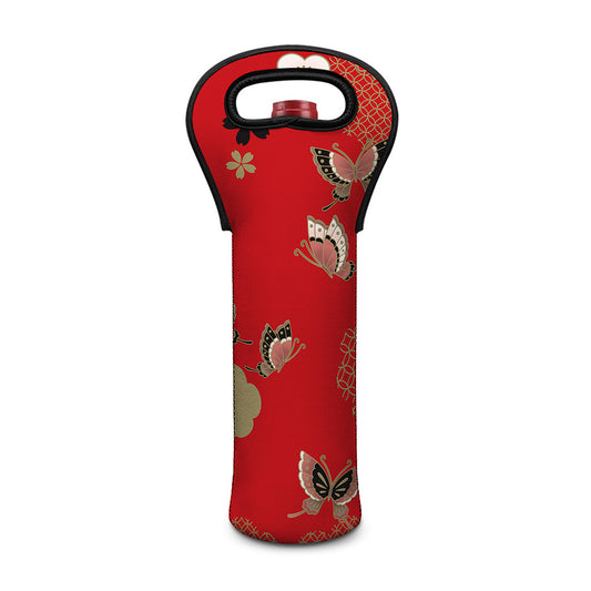 Japanese Flower Print Single Neoprene Wine Tote