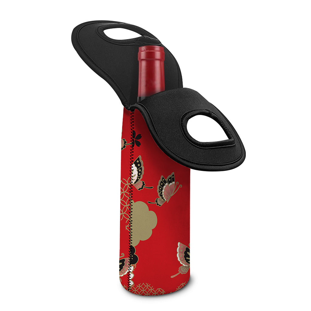 Japanese Flower Print Single Neoprene Wine Tote