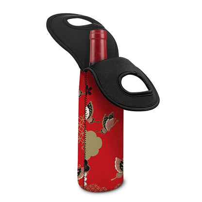 Japanese Flower Print Single Neoprene Wine Tote