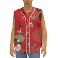Japanese Flower Print Sleeveless Baseball Jersey