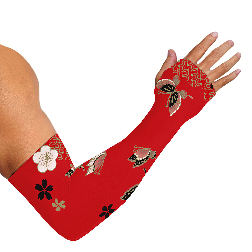 Japanese Flower Print Sun Protection Arm Sleeves