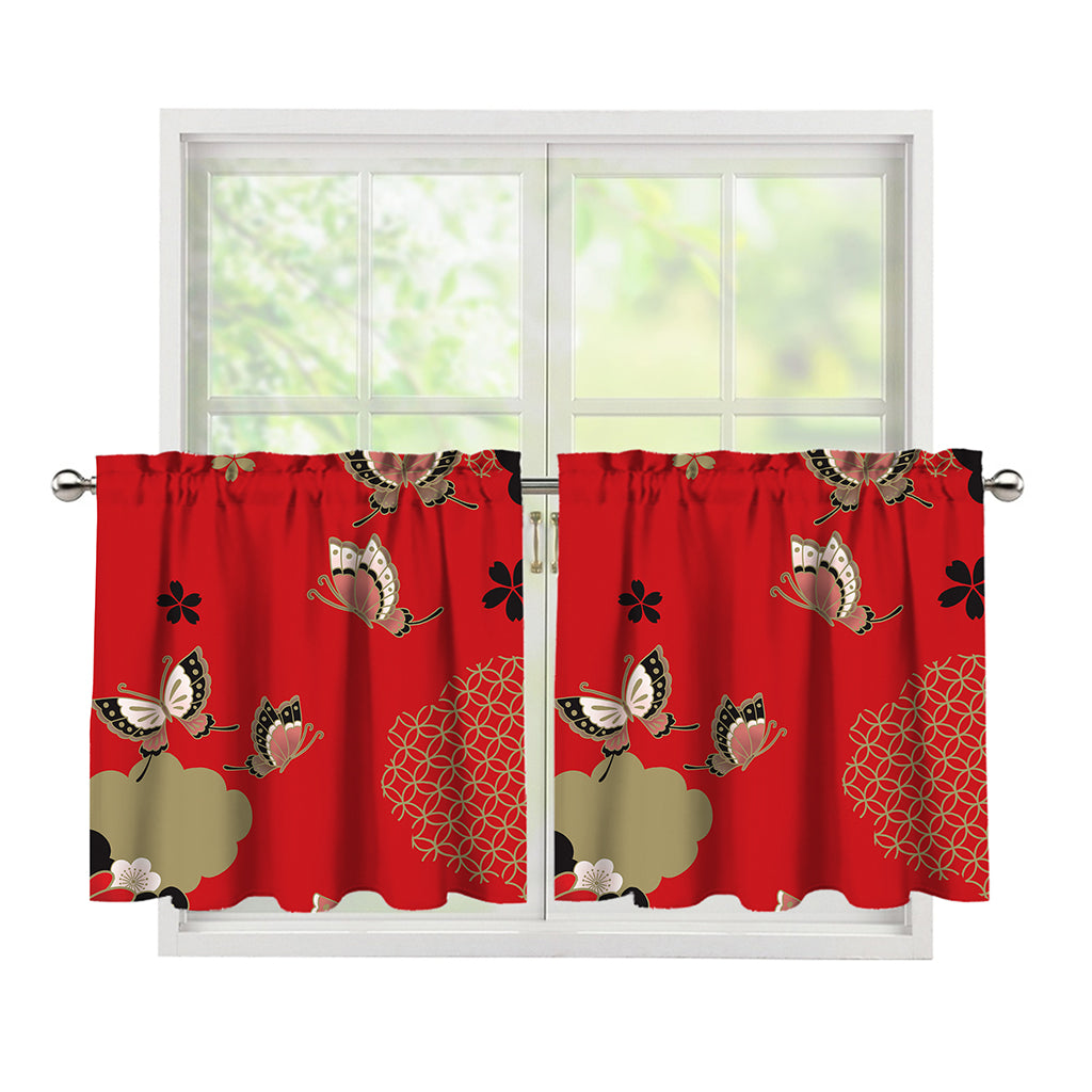 Japanese Flower Print Tier Curtains