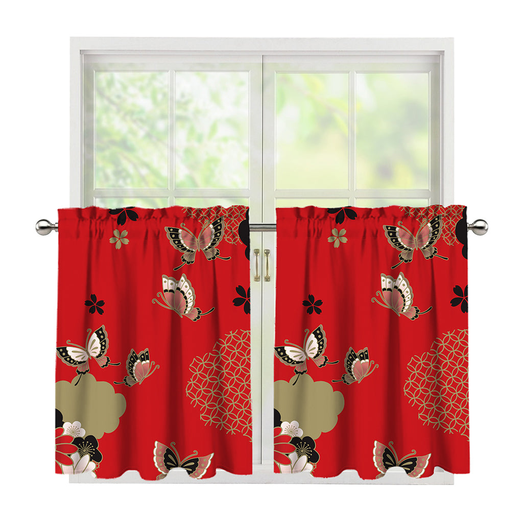Japanese Flower Print Tier Curtains