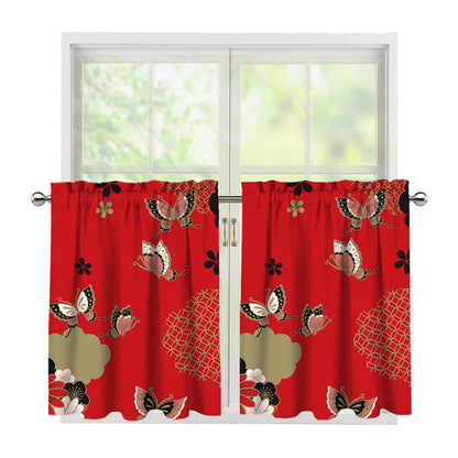 Japanese Flower Print Tier Curtains
