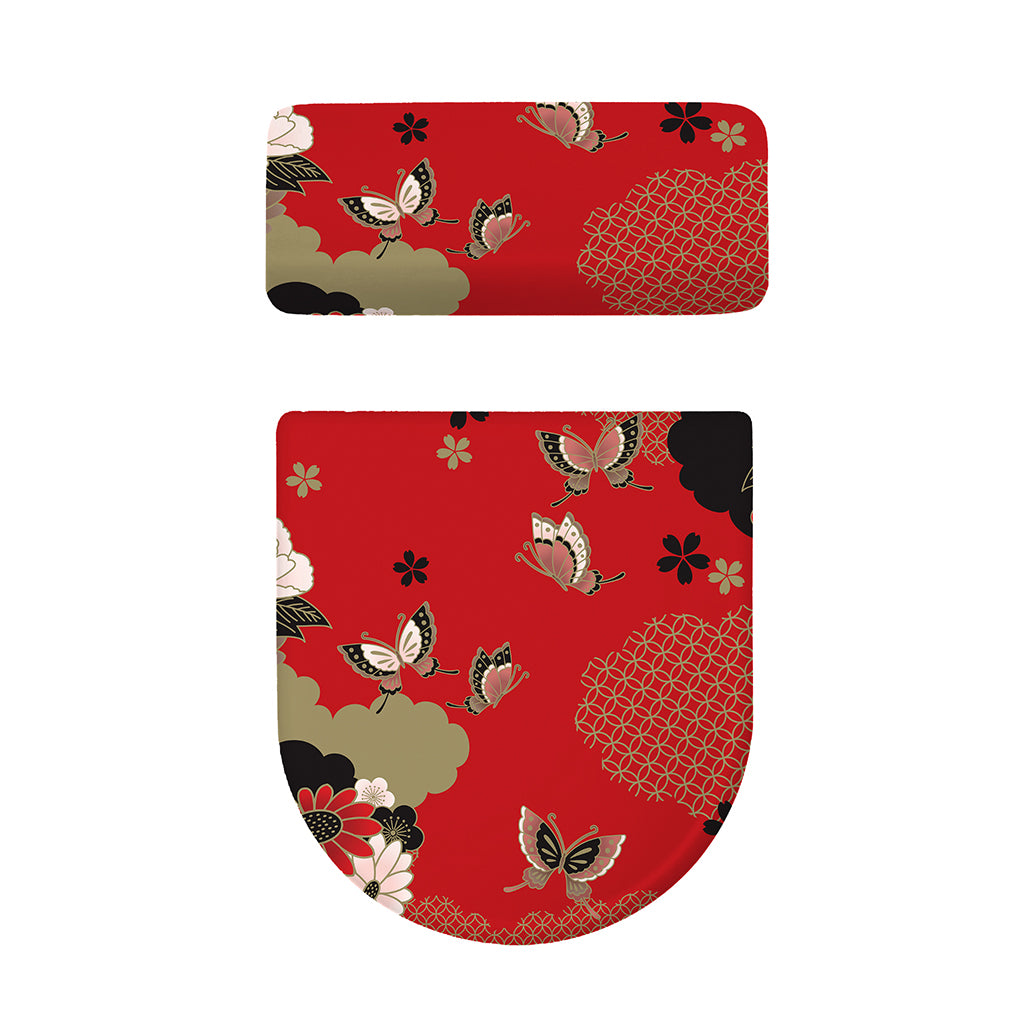 Japanese Flower Print Toilet Lid And Tank Cover Set