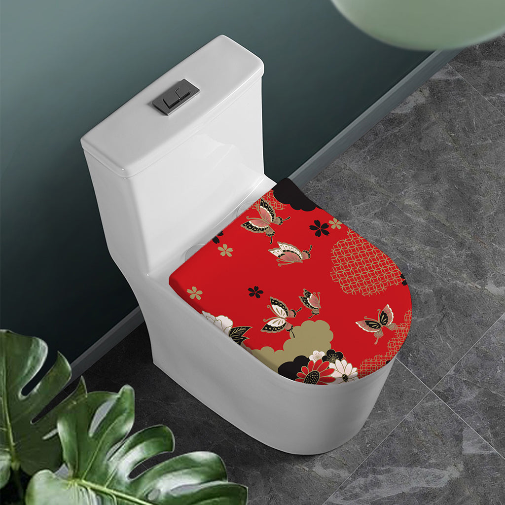 Japanese Flower Print Toilet Lid Cover