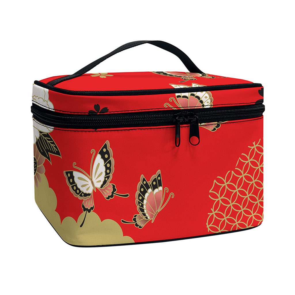 Japanese Flower Print Travel Makeup Bag