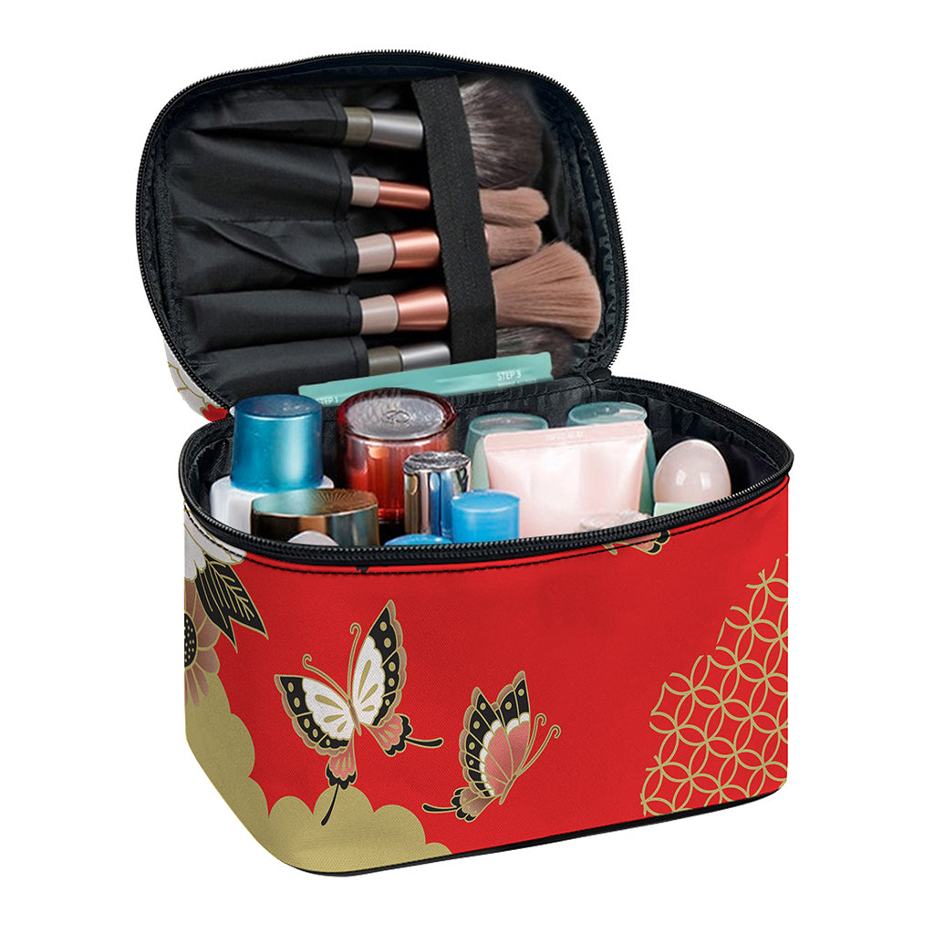 Japanese Flower Print Travel Makeup Bag