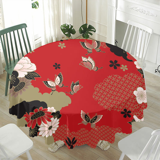 Japanese Flower Print Waterproof Round Tablecloth