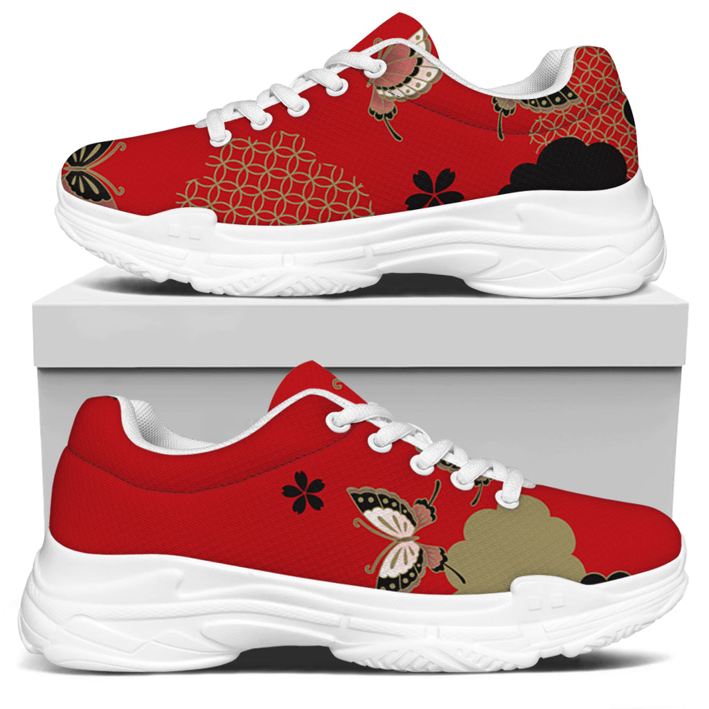 Japanese Flower Print White Chunky Shoes