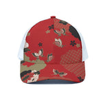 Japanese Flower Print White Mesh Trucker Cap