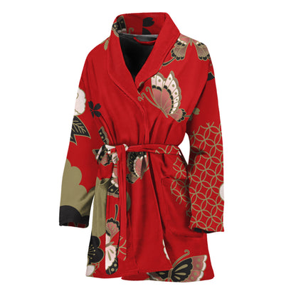 Japanese Flower Print Women's Bathrobe