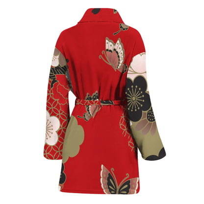 Japanese Flower Print Women's Bathrobe