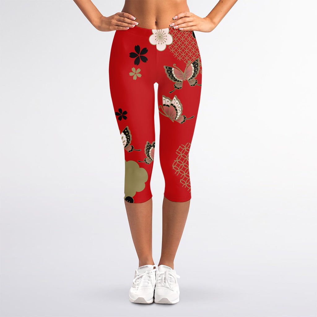 Japanese Flower Print Women's Capri Leggings