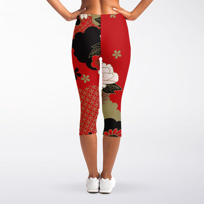Japanese Flower Print Women's Capri Leggings