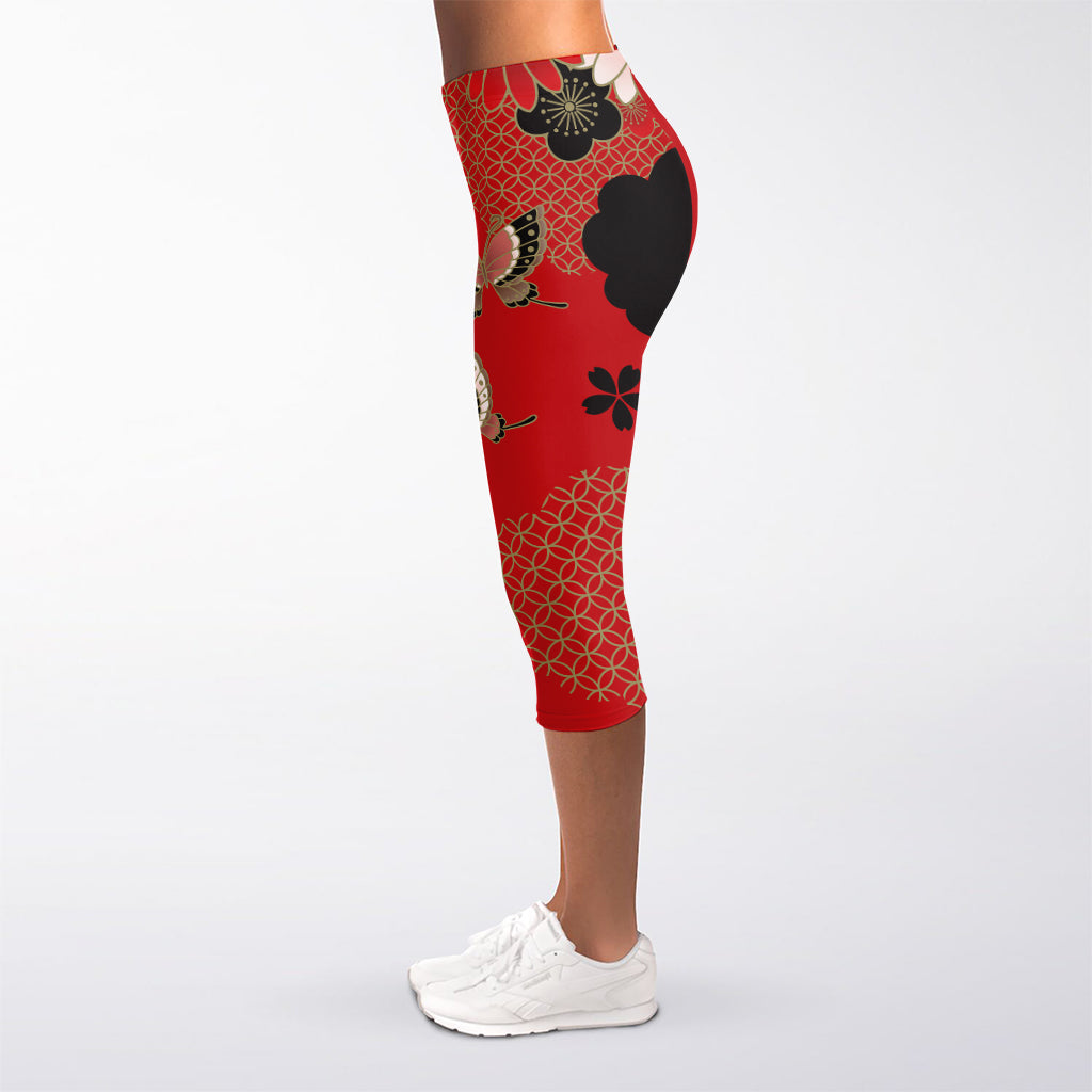 Japanese Flower Print Women's Capri Leggings
