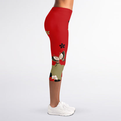 Japanese Flower Print Women's Capri Leggings