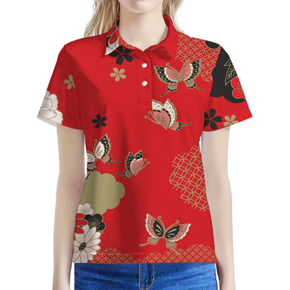 Japanese Flower Print Women's Polo Shirt