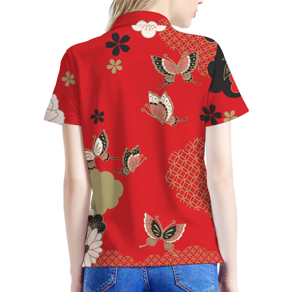 Japanese Flower Print Women's Polo Shirt