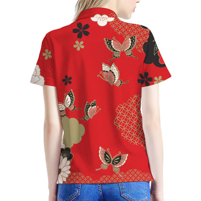 Japanese Flower Print Women's Polo Shirt