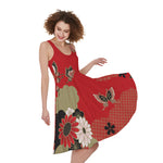 Japanese Flower Print Women's Sleeveless Dress