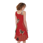 Japanese Flower Print Women's Sleeveless Dress
