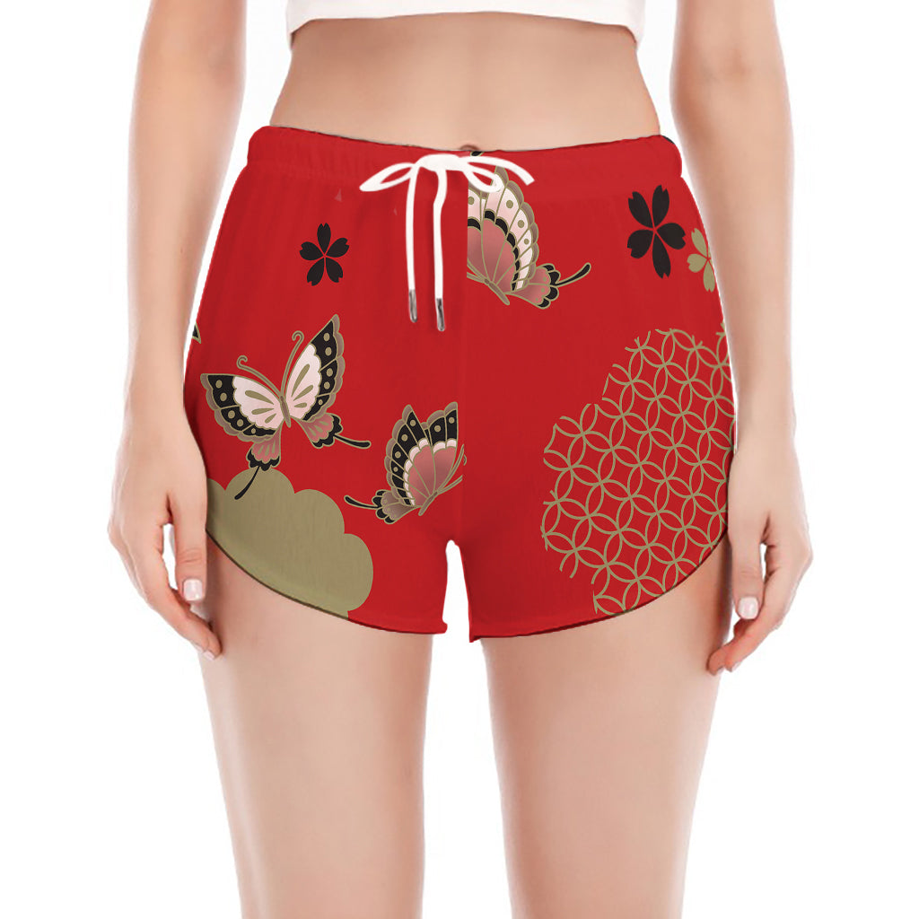 Japanese Flower Print Women's Split Running Shorts