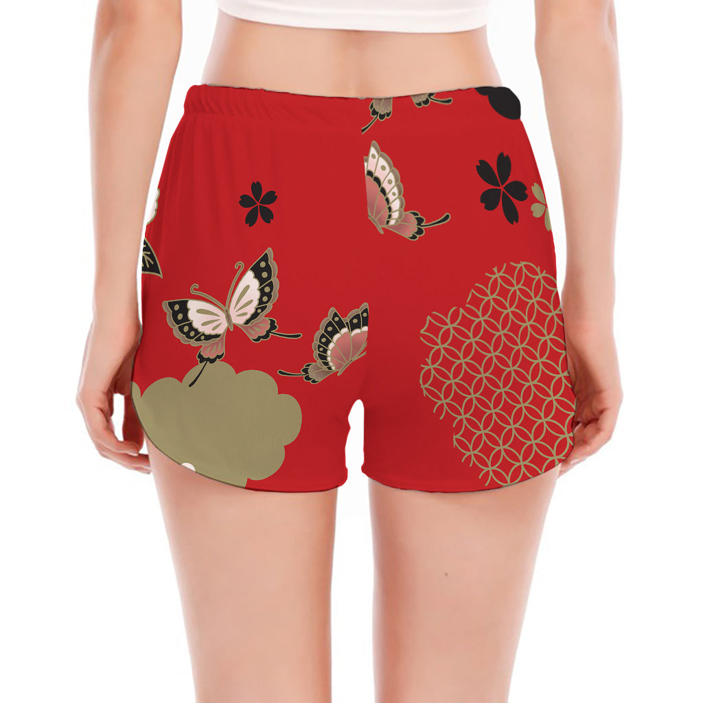 Japanese Flower Print Women's Split Running Shorts