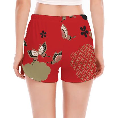 Japanese Flower Print Women's Split Running Shorts