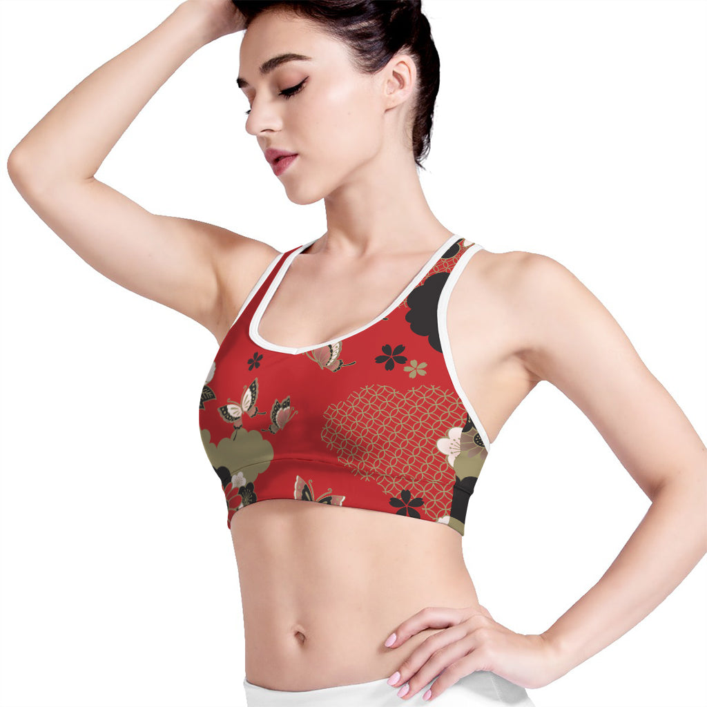 Japanese Flower Print Women's Sports Bra