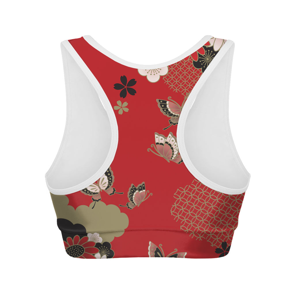 Japanese Flower Print Women's Sports Bra
