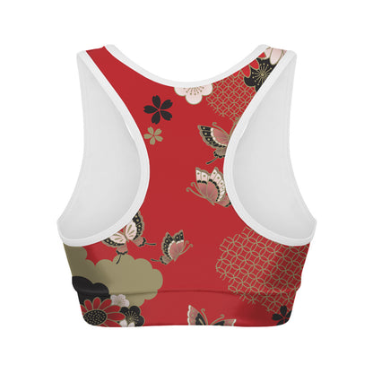 Japanese Flower Print Women's Sports Bra