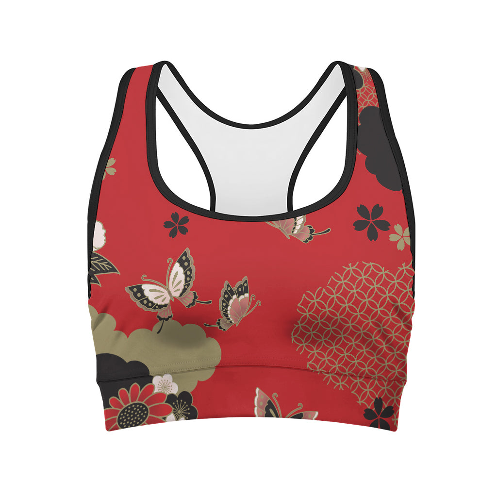 Japanese Flower Print Women's Sports Bra