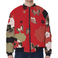 Japanese Flower Print Zip Sleeve Bomber Jacket
