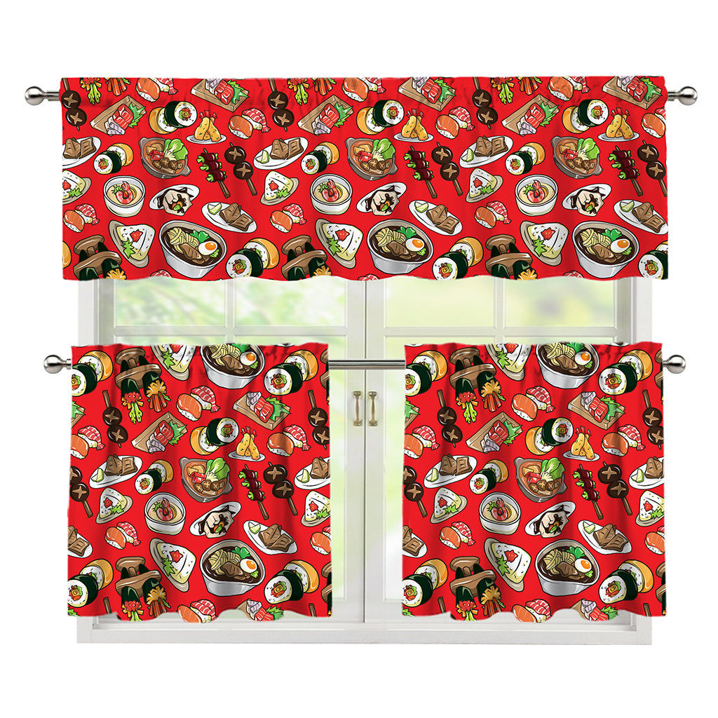 Japanese Food Pattern Print 3 Piece Kitchen Curtains