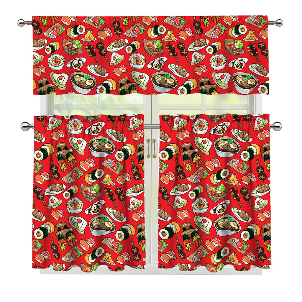 Japanese Food Pattern Print 3 Piece Kitchen Curtains