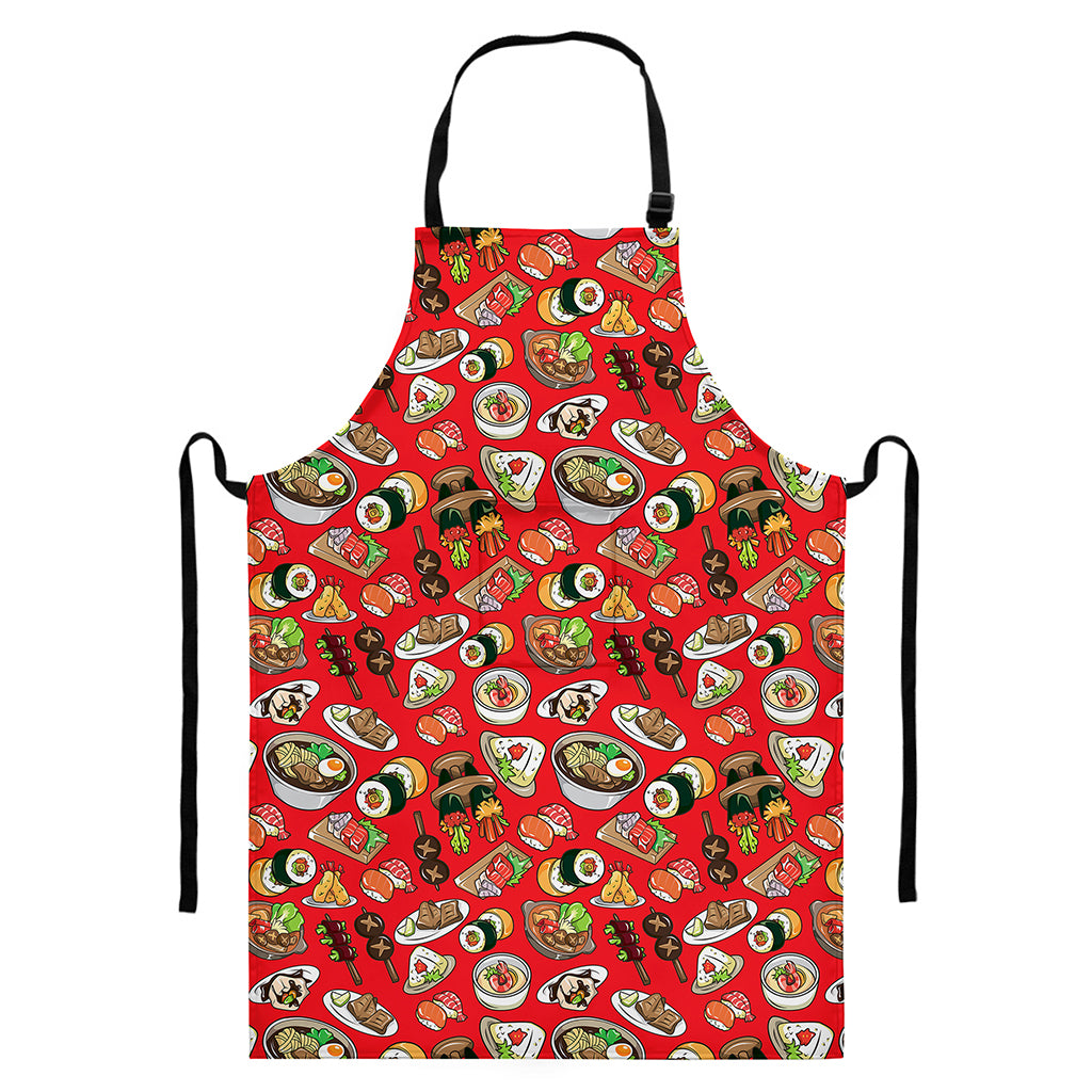Japanese Food Pattern Print Bib Apron With Pocket