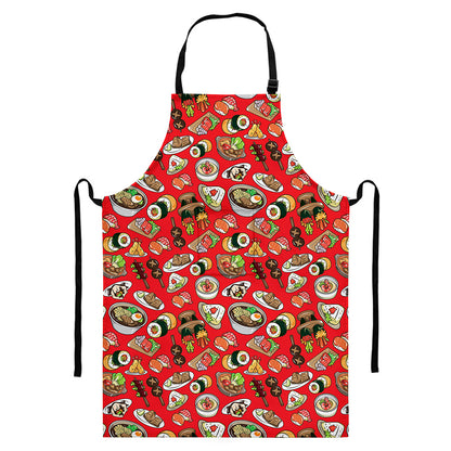 Japanese Food Pattern Print Bib Apron With Pocket