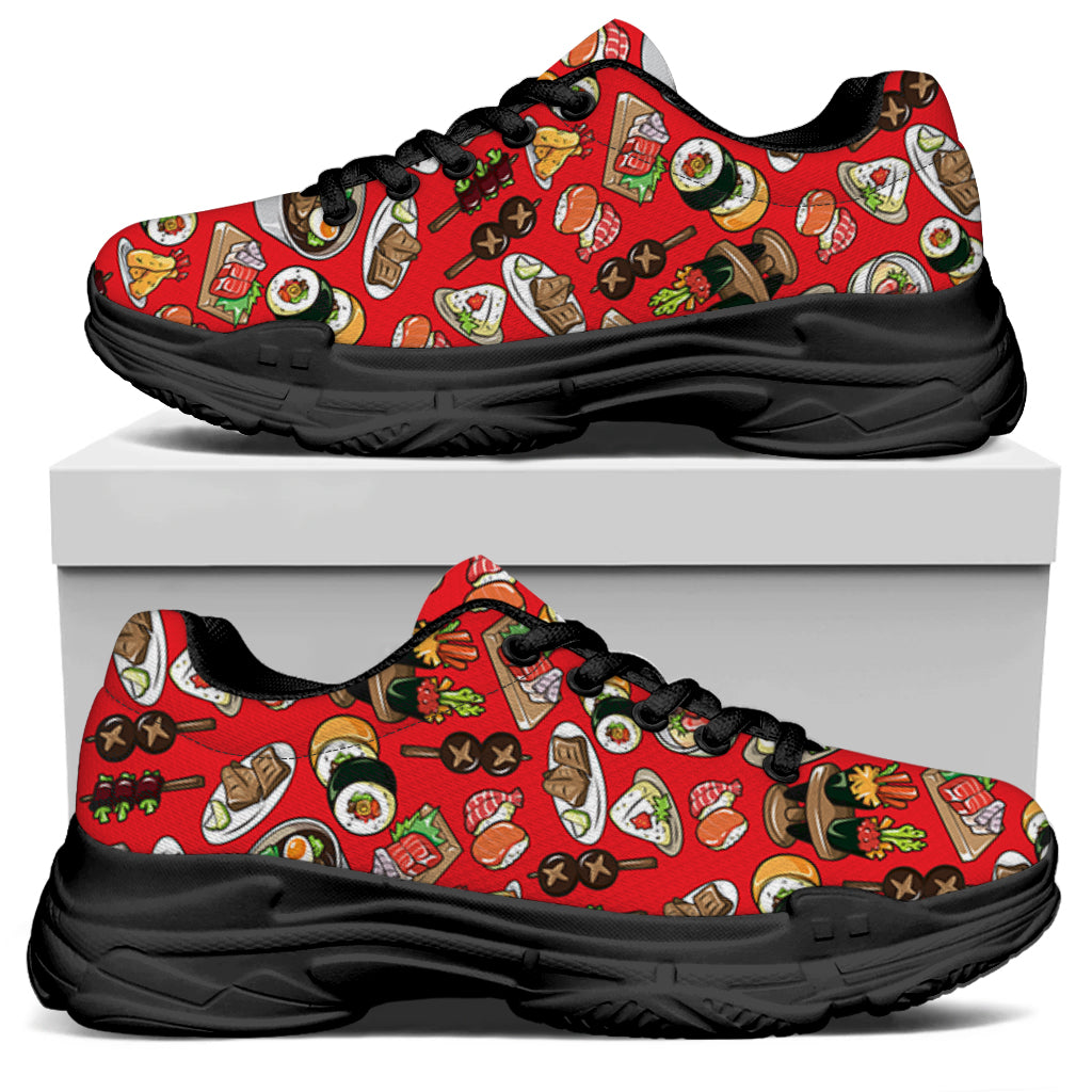 Japanese Food Pattern Print Black Chunky Shoes