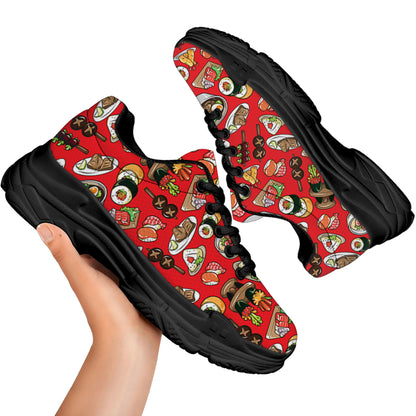 Japanese Food Pattern Print Black Chunky Shoes