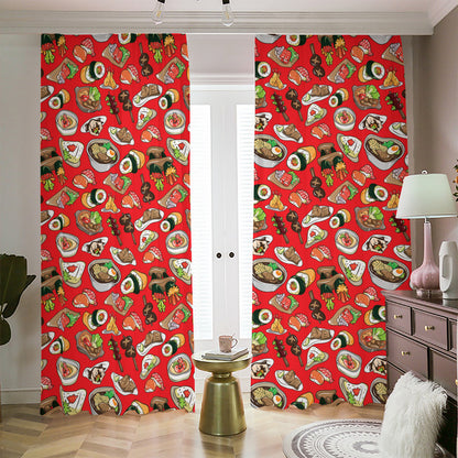 Japanese Food Pattern Print Blackout Pencil Pleat Curtains