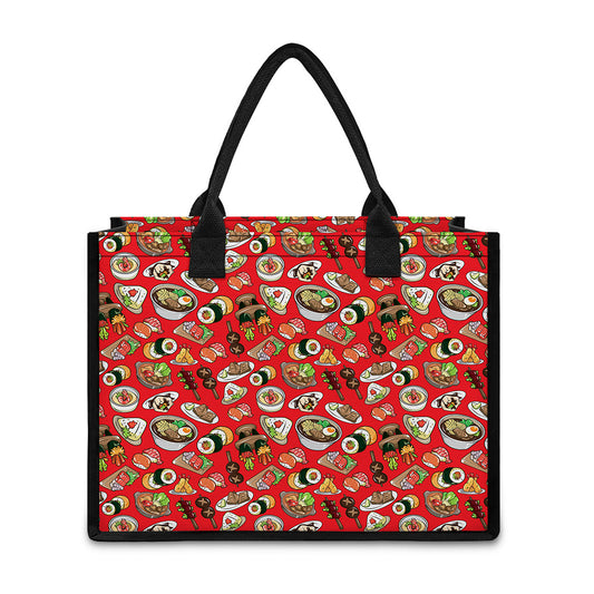 Japanese Food Pattern Print Canvas Tote Bag