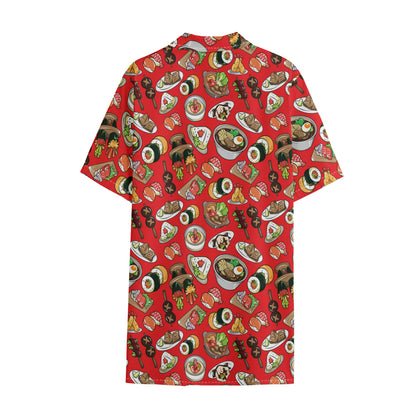 Japanese Food Pattern Print Cotton Hawaiian Shirt