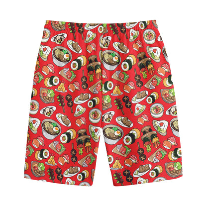 Japanese Food Pattern Print Cotton Shorts