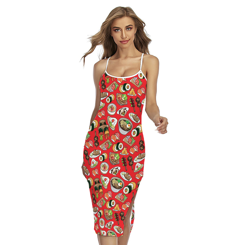 Japanese Food Pattern Print Cross Back Cami Dress