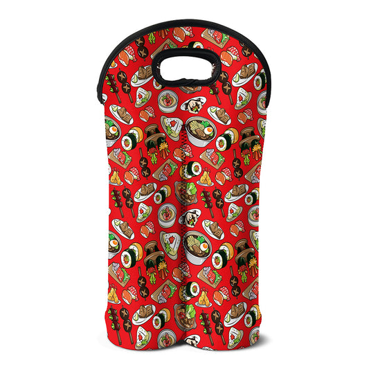 Japanese Food Pattern Print Double Neoprene Wine Tote