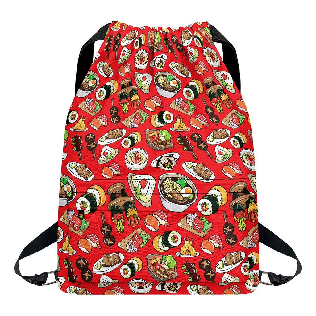 Japanese Food Pattern Print Drawstring Backpack
