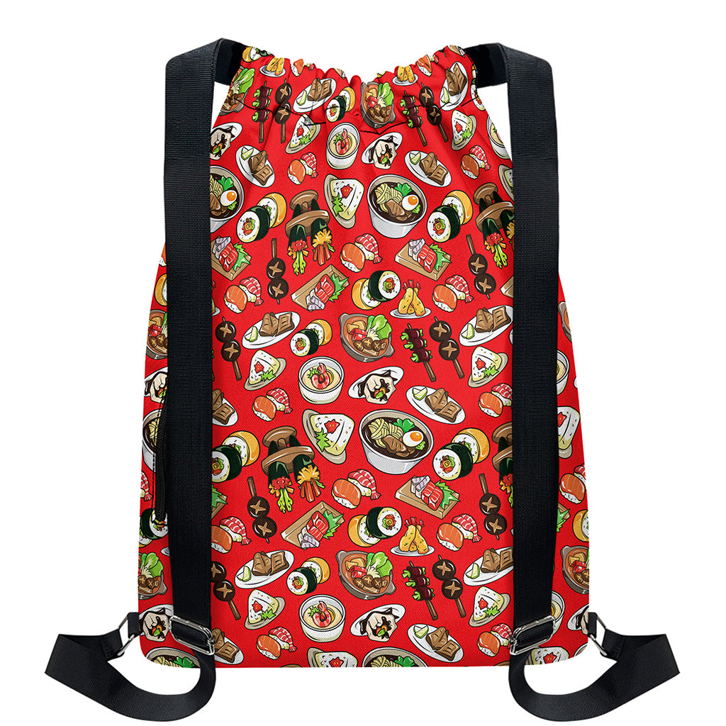 Japanese Food Pattern Print Drawstring Backpack