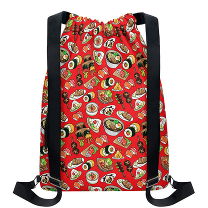 Japanese Food Pattern Print Drawstring Backpack